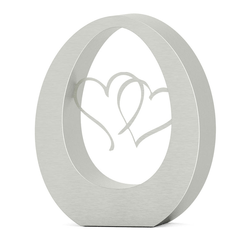 Oval Ashes Keepsake Urn in Stainless Steel with Hearts