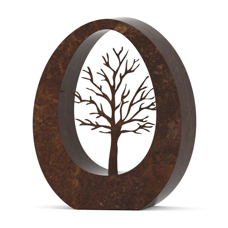 Oval Cremation Urn for Ashes Adult in Brown Bronze with Tree