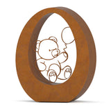 Oval Cremation Urn for Ashes Adult in Corten Steel with Bear