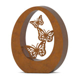 Oval Cremation Urn for Ashes Adult in Corten Steel with Butterflies