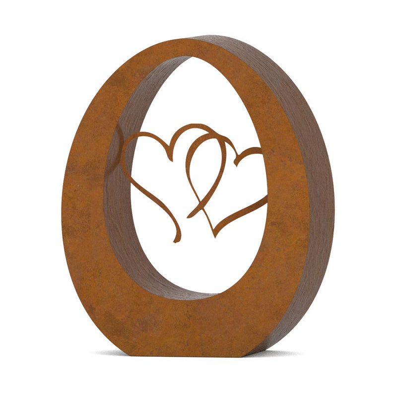 Oval Cremation Urn for Ashes Adult in Corten Steel with Hearts