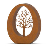 Oval Cremation Urn for Ashes Adult in Corten Steel with Tree