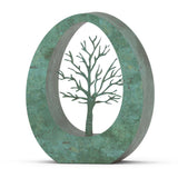 Oval Cremation Urn for Ashes Adult in Green Bronze with Tree