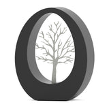 Oval Cremation Urn for Ashes Adult in Matte Black Stainless Steel with Tree