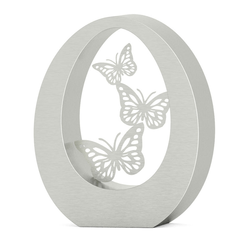Oval Cremation Urn for Ashes Adult in Stainless Steel with Butterflies