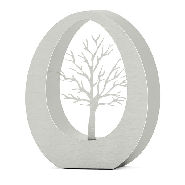 Oval Cremation Urn for Ashes Adult in Stainless Steel with Tree