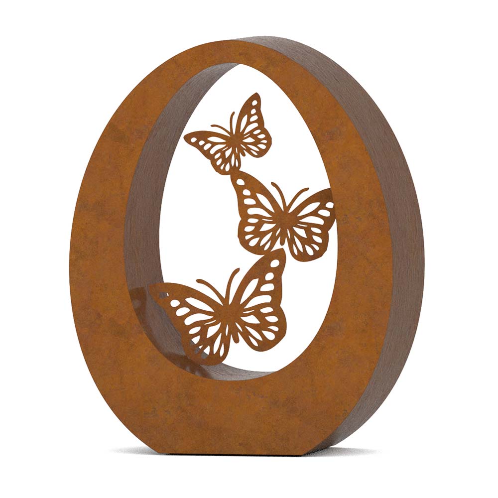 Oval Cremation Urn for Ashes Companion in Corten Steel with Butterflies