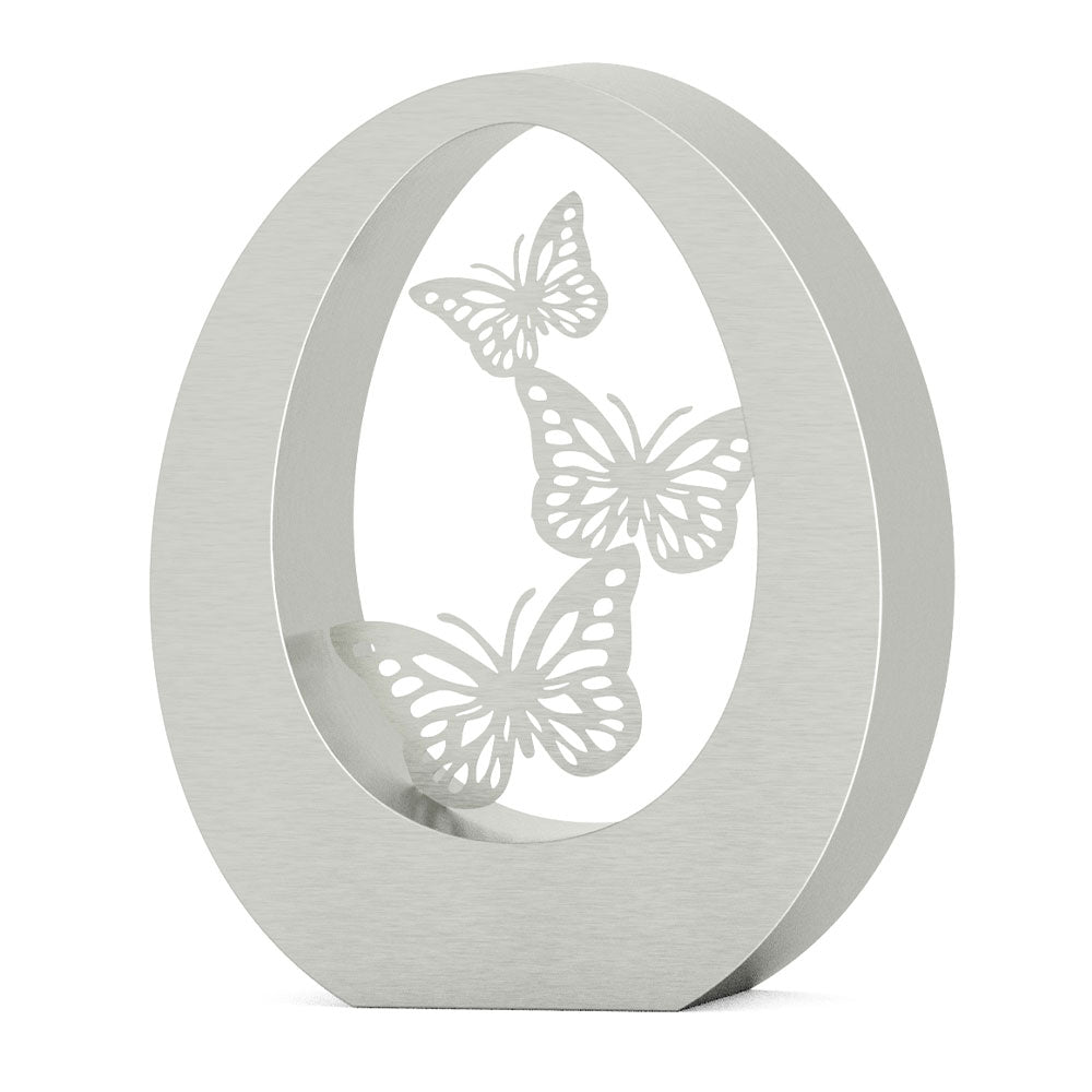 Oval Cremation Urn for Ashes Companion in Stainless Steel with Butterflies