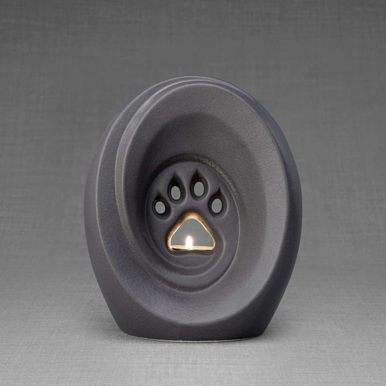 Paw Print Cremation Urn For Ashes Matte Grey Front View