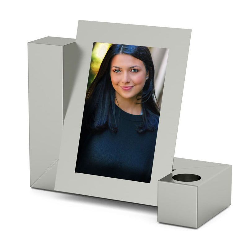 Photo Candle Cremation Urn for Ashes in Stainless Steel Front View