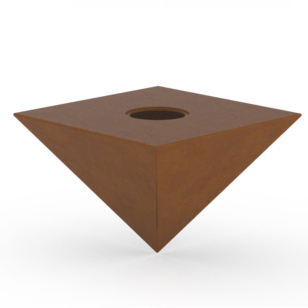 Pyramid Cremation Urn for Ashes Adult in Corten Steel Bottom View