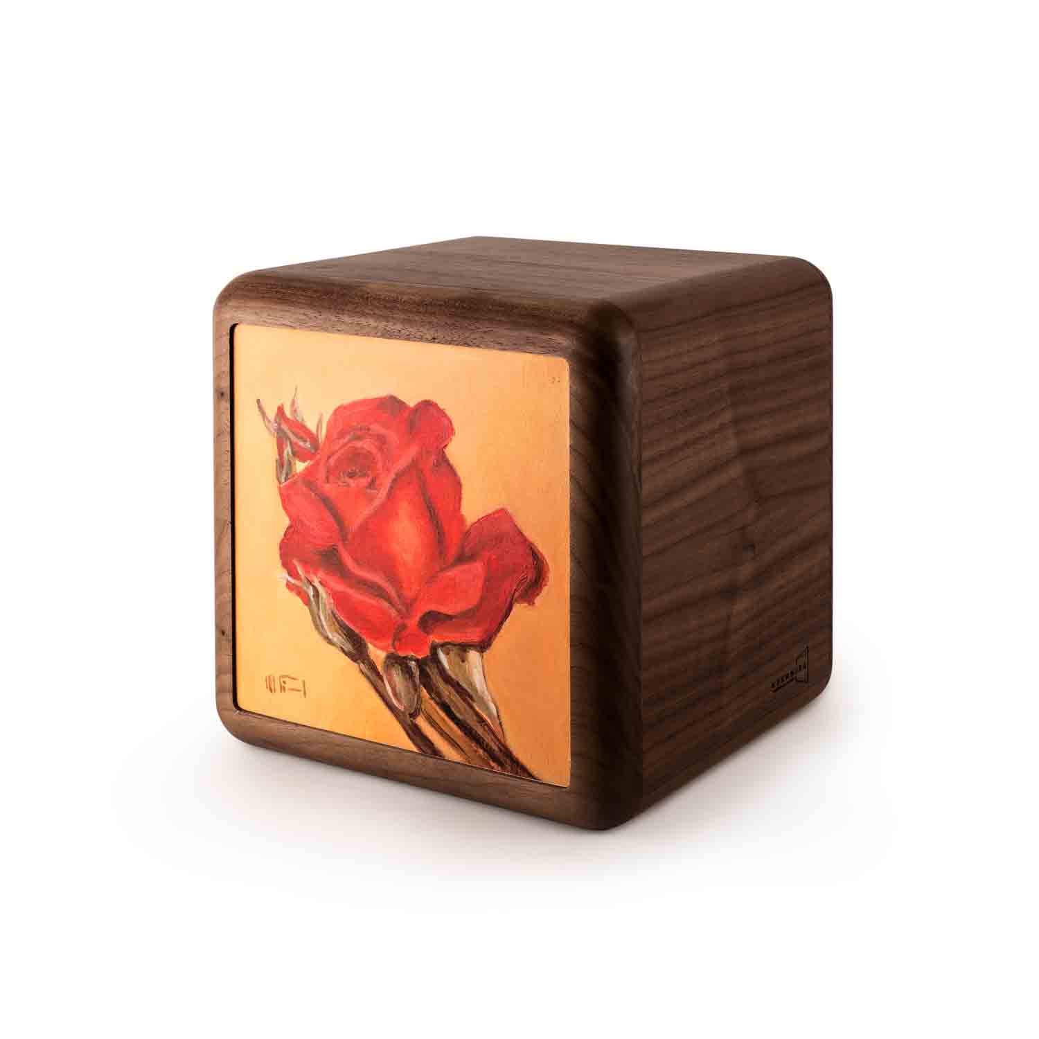 Red Rose Cremation Urn for Ashes in Walnut