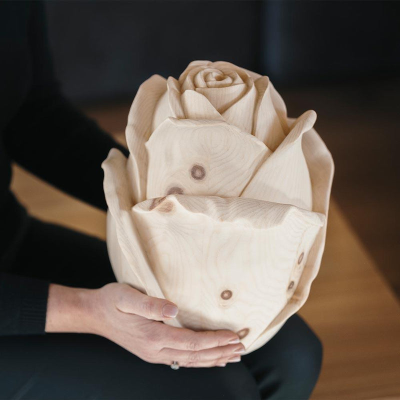 Rose Cremation Urn for Ashes Being Held Side View