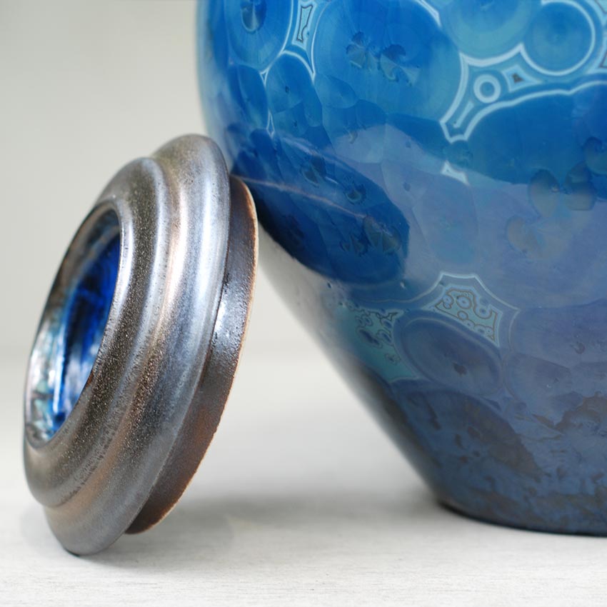 Sapphire Cremation Urn for Ashes Close Up Lid Off