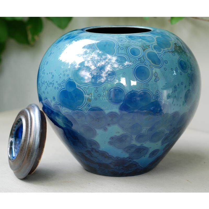 Sapphire Cremation Urn for Ashes Lid Off Front View