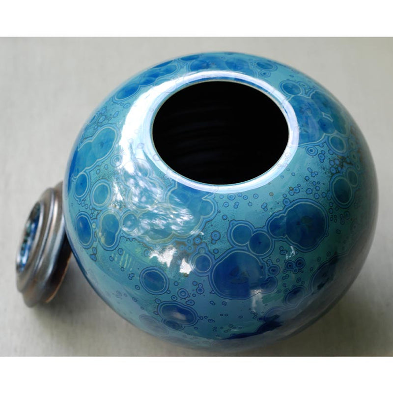 Sapphire Cremation Urn for Ashes Lid Off Top View
