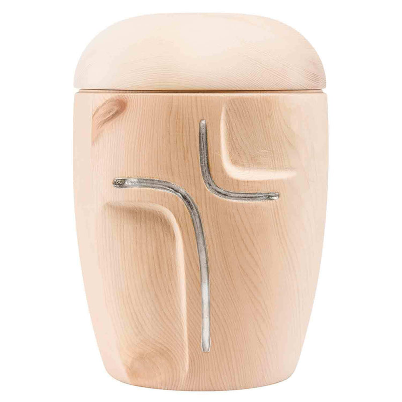 Serenity Cremation Urn for Ashes Large Adult in Swiss Pine Wood with Silver Band