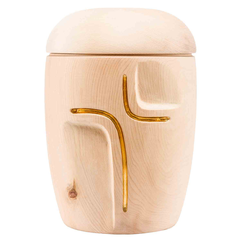 Serenity Cremation Urn for Ashes in Swiss Pine Wood with Gold Band