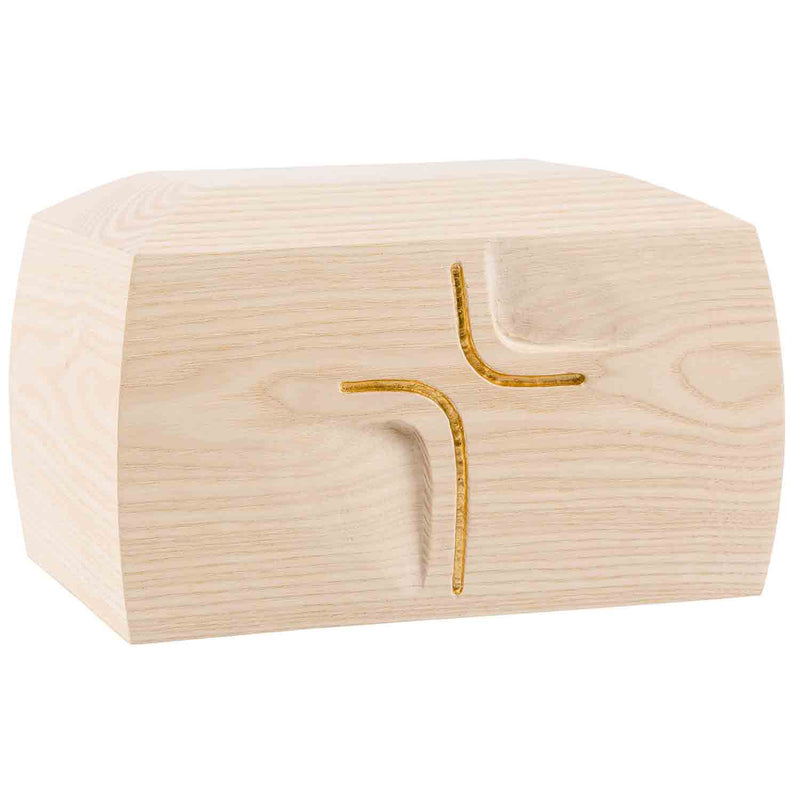 Simply Cross Cremation Urn for Ashes in Ash Wood with Gold