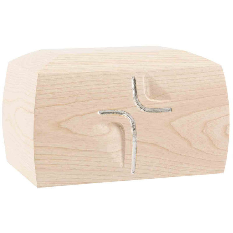 Simply Cross Cremation Urn for Ashes in Ash Wood with Silver