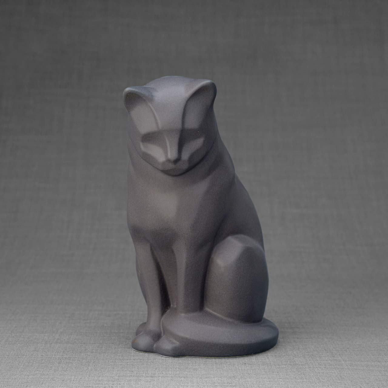 Sitting Cat Cremation Urn For Ashes Matte Grey Front View