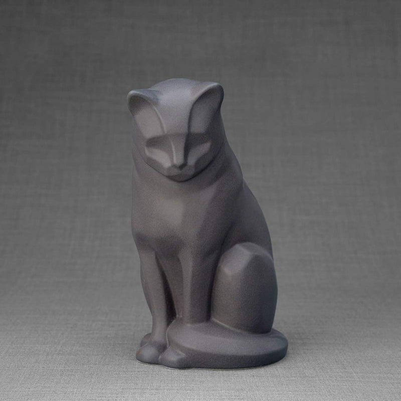 Sitting Cat Urn for Ashes in Charcoal Grey
