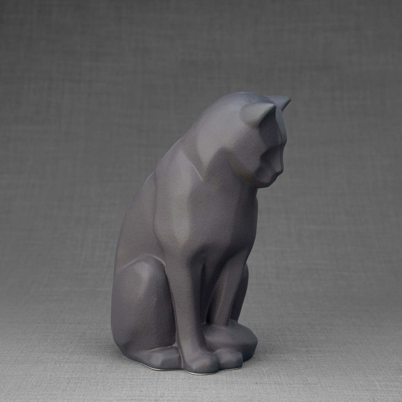 Sitting Cat Cremation Urn For Ashes Matte Grey Right Behind View