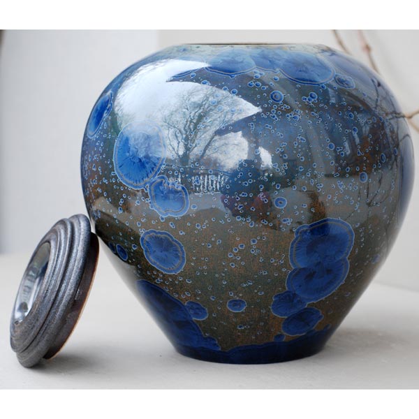 Sodalite Cremation Urn for Ashes - Adult Lid Off Front View