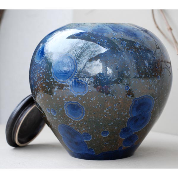 Sodalite Cremation Urn for Ashes - Adult Lid Off Rotated View