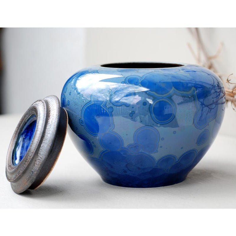 Tanzanite Cremation Urn for Pets Ashes Lid Off Front View