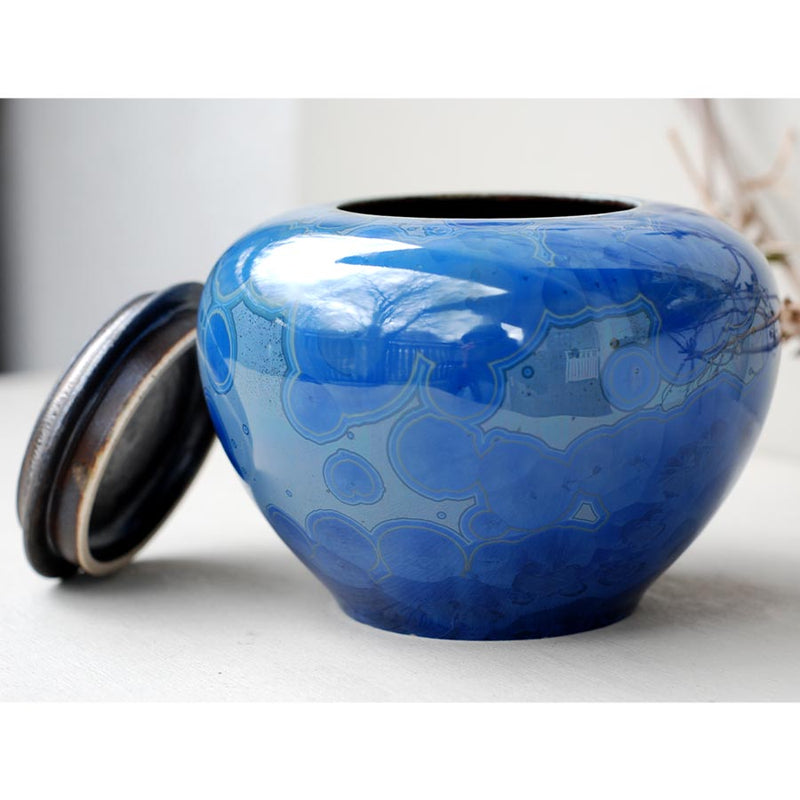 Tanzanite Cremation Urn for Pets Ashes Lid Off Rotated View
