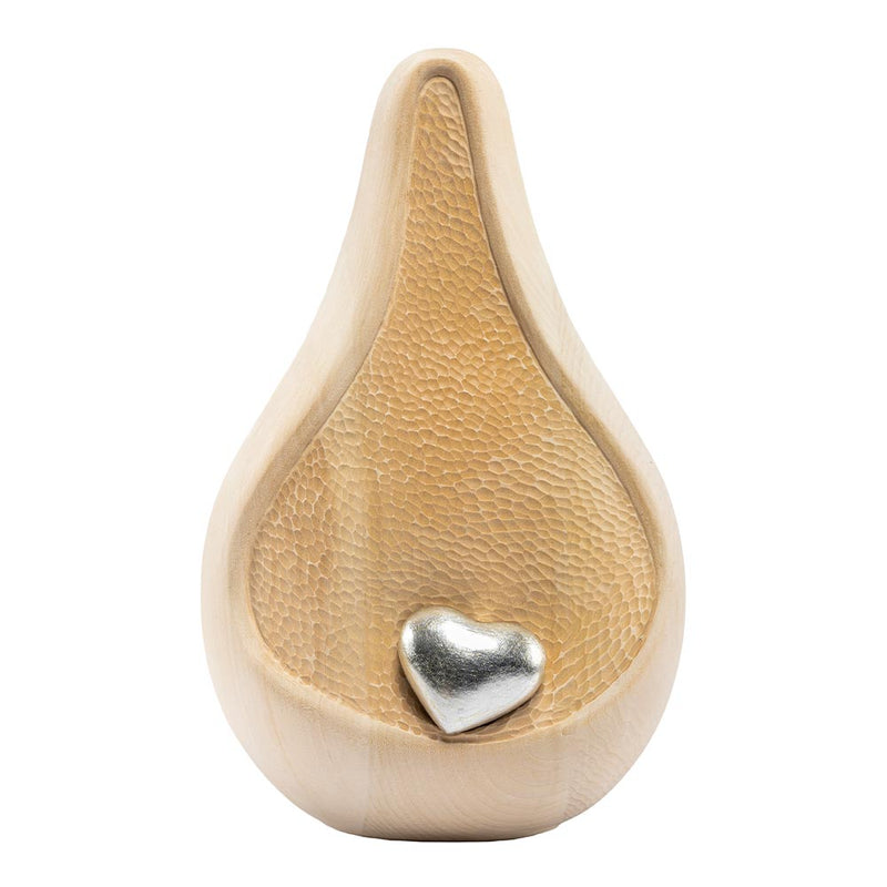 Teardrop Cremation Urn for Ashes Lime Wood in Silver