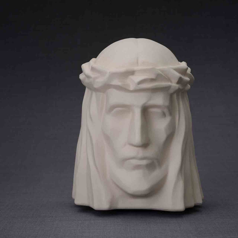 The Christ Cremation Urn for Ashes in Matte White Dark Background