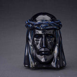 The Christ Cremation Urn for Ashes in Metallic Blue Dark Background