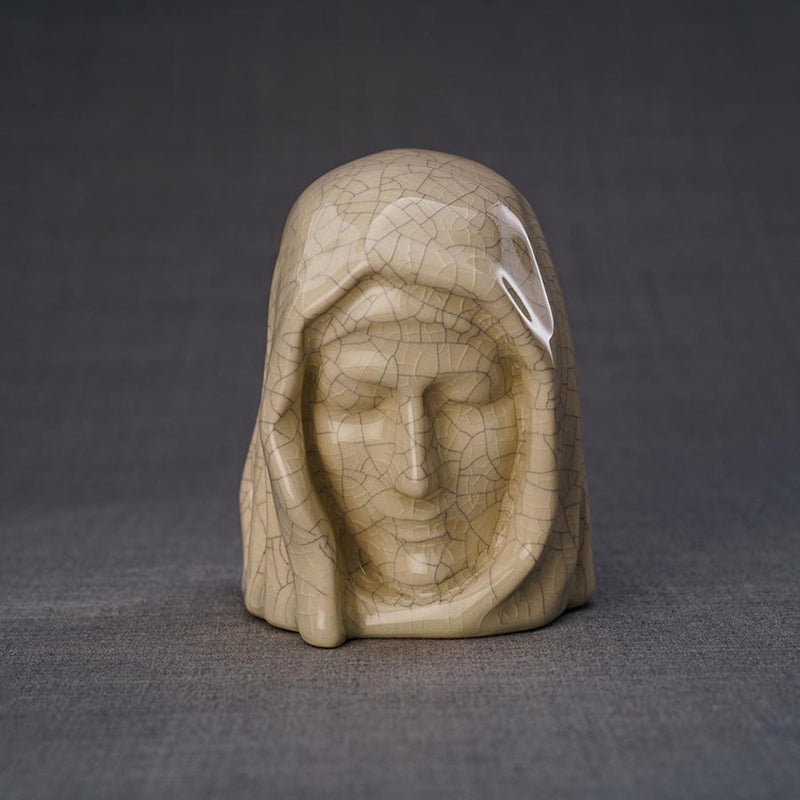 The Holy Mother Ashes Keepsake Urn Crackle Glaze Front View