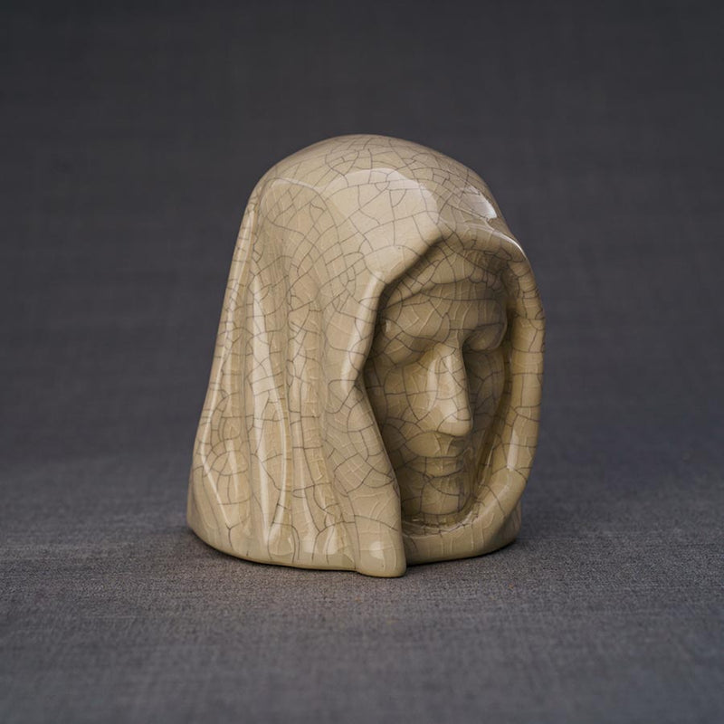 The Holy Mother Ashes Keepsake Urn Crackle Glaze Left View