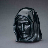 The Holy Mother Cremation Urn for Ashes in Dark Green Turned Left Dark Background