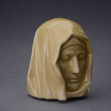 The Holy Mother Cremation Urn for Ashes in Light Sand Turned Right Dark Background