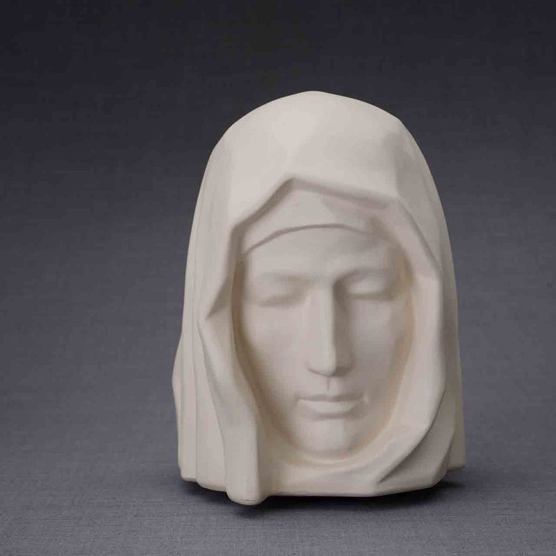 The Holy Mother Cremation Urn for Ashes in Matte White Dark Background