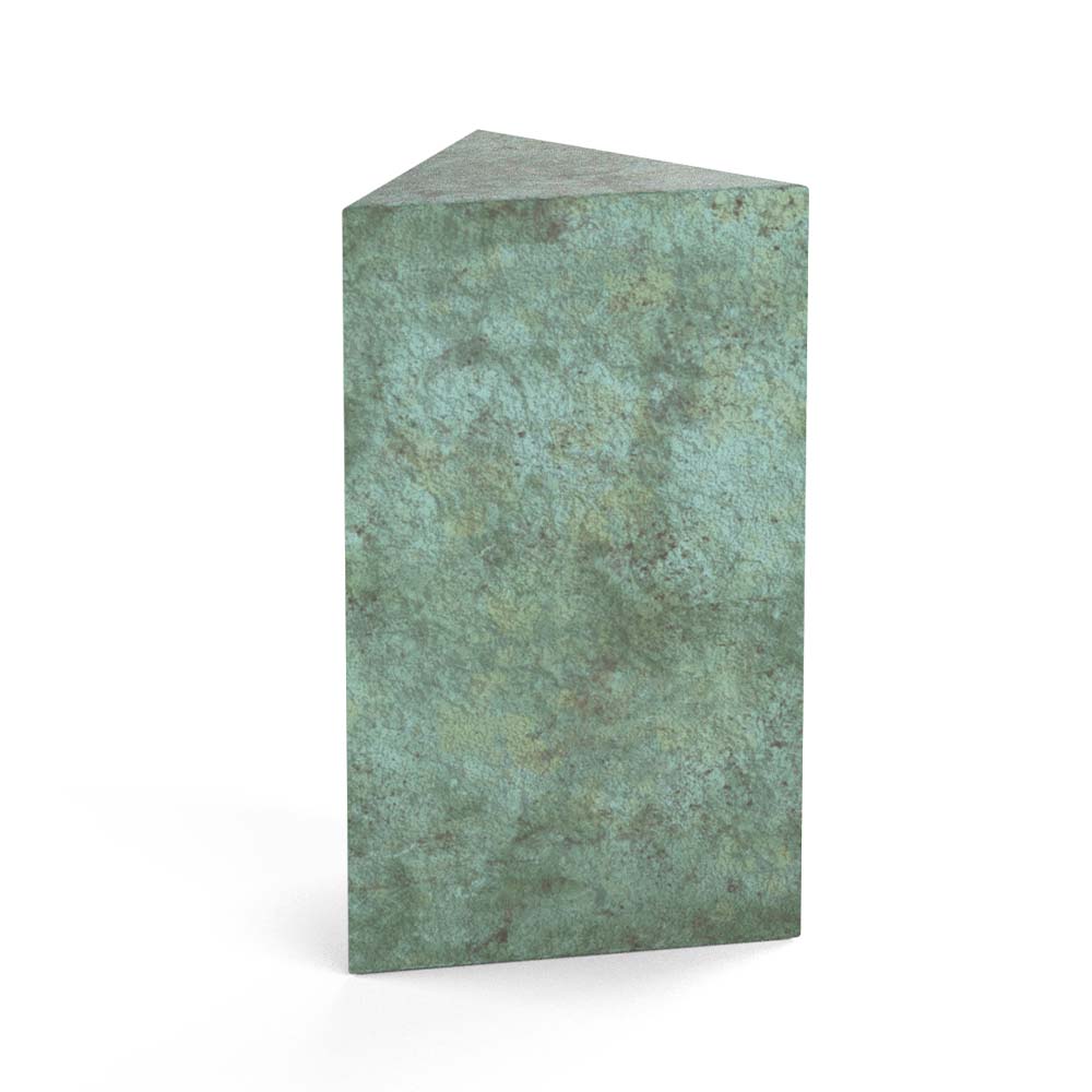 Trigon Cremation Urn for Ashes Child in Green Bronze Rotated View