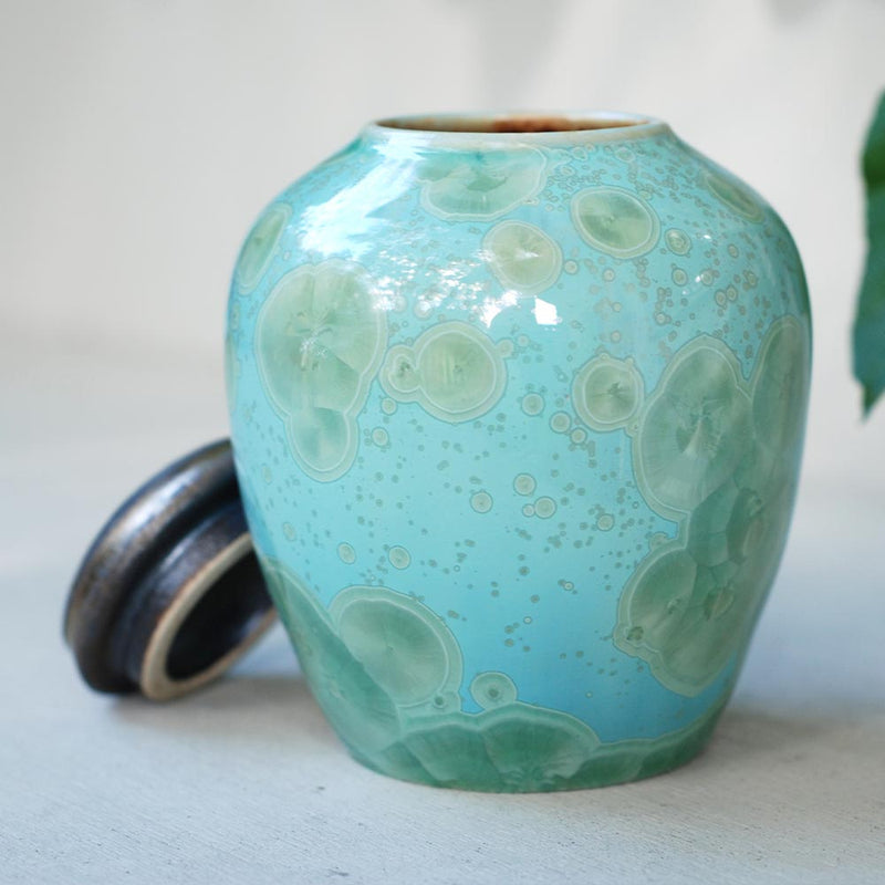 Turquoise Ashes Keepsake Urn Lid Off Rotated View