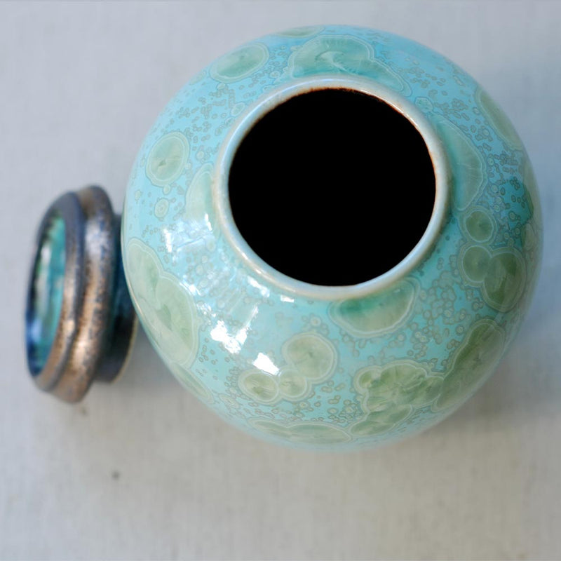 Turquoise Ashes Keepsake Urn Lid Off Top View