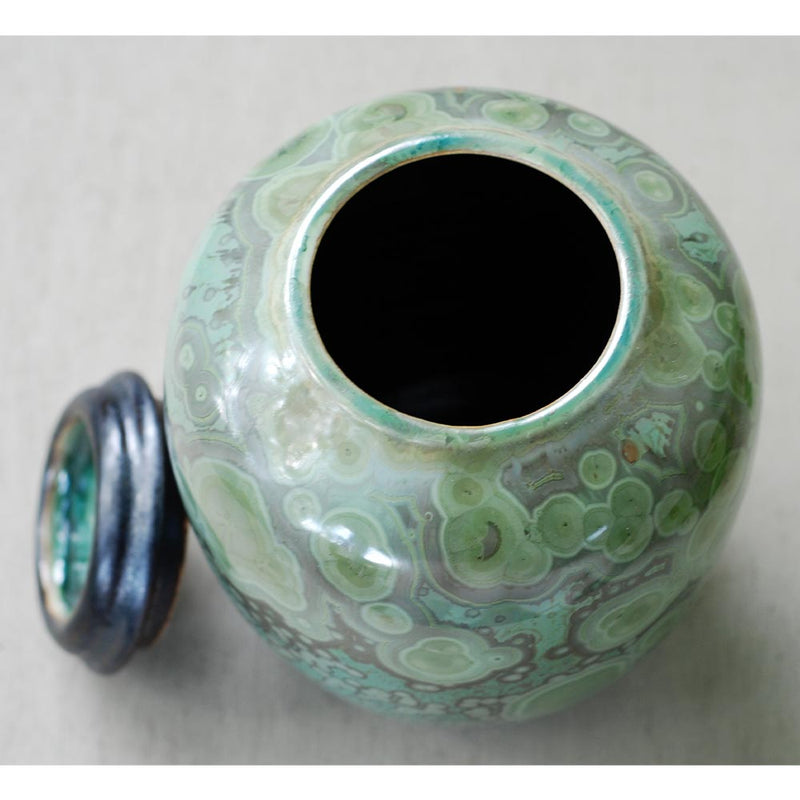 Variscite Cremation Urn for Pets Ashes Lid Off Top View