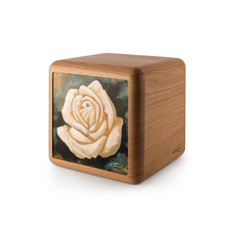 White Rose Cremation Urn for Ashes in Oak