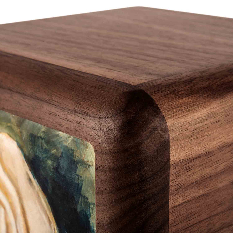 White Rose Cremation Urn for Ashes in Walnut Top Right Corner