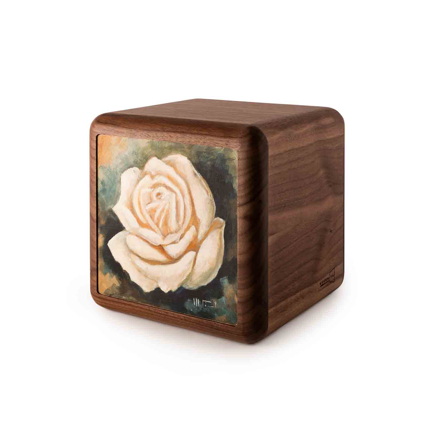 White Rose Cremation Urn for Ashes in Walnut