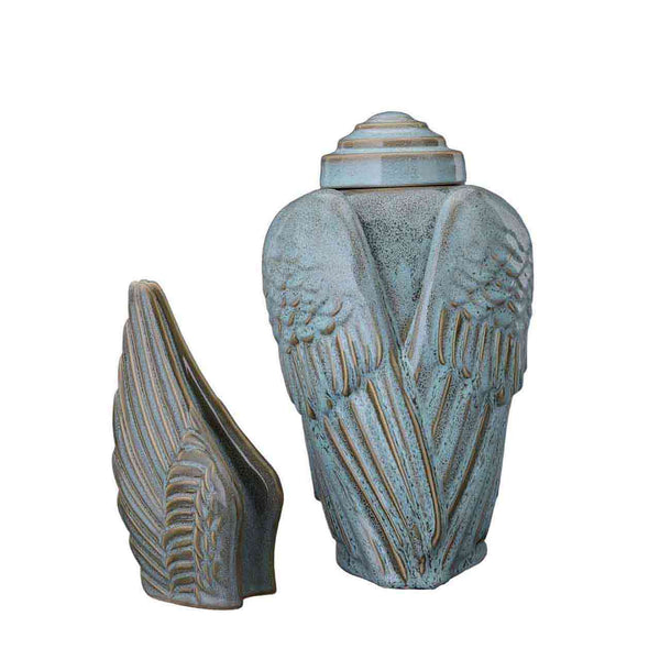 Angel Wings Cremation Urn and Ashes Keepsake Urn in Oily Green