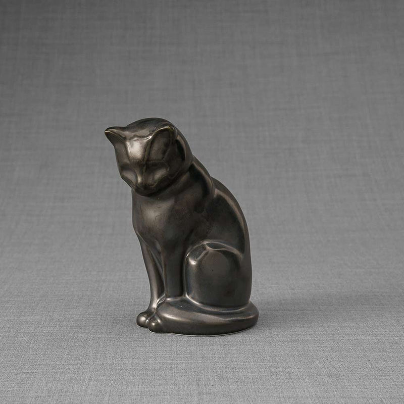Kitten Urn For Ashes Matte Black Front Left