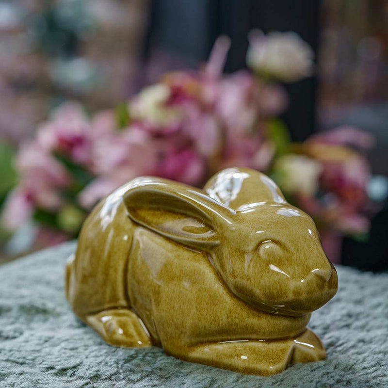 Rabbit Urn For Ashes Amber On Cushion Front Right