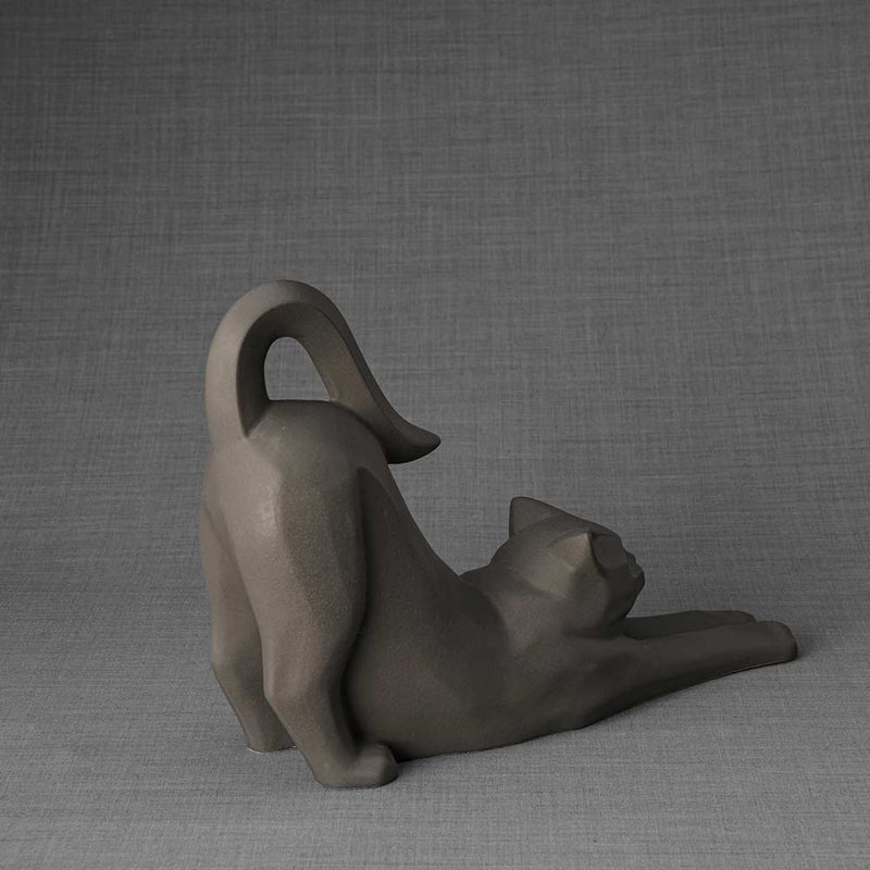 Stretching Cat Urn For Ashes Matte Grey Back Right